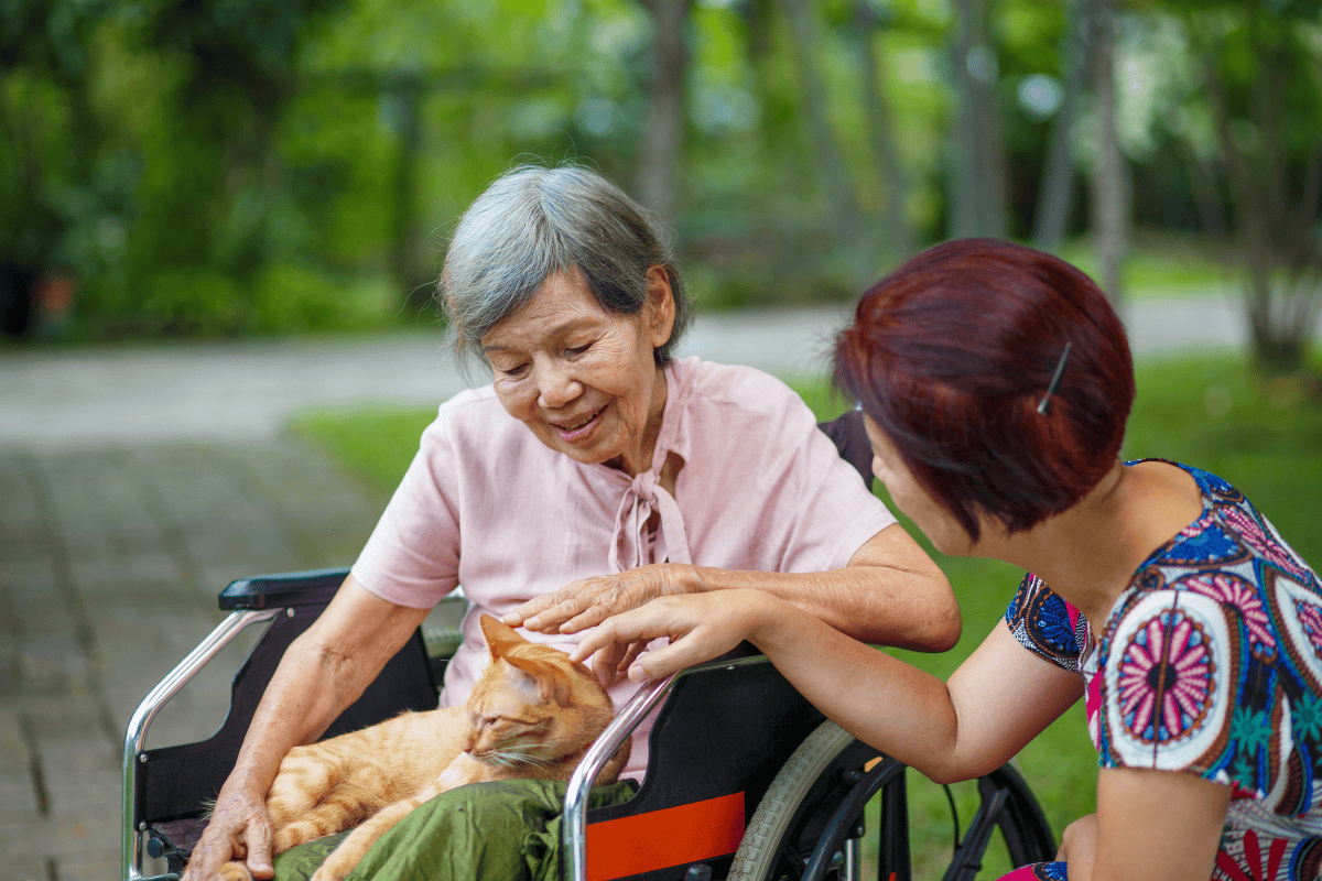 Người lớn tuổi khi chơi cùng thú cưng cũng giúp cho tâm trạng vui vẻ hơn và thoải mái hơn