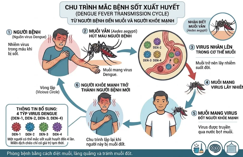 chu trình mắc bệnh sốt xuất huyết