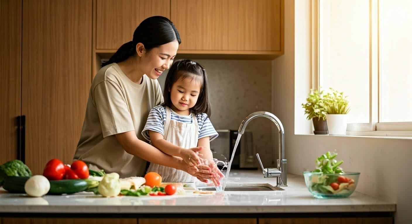 ngừa lây nhiễm giun sán cho bé: rửa tay đúng cách